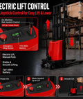 Electric lift control panel with joystick for Heavy Duty Electric Pallet Stacker With 5000 Lbs Capacity Lifts Up To Nearly 10 Feet High For Warehouse Shelves Using Powerful V Motor Plus Battery