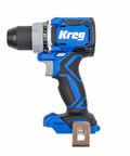Top Shelf 20 Volt Cordless Compact Power Drill With Kicksome Torque And One Half Inch Keyless Chuck For Tough Diy Chores Variable Speed Switch Plus Dual Range Gearbox And Bright Led Work Lamp Badass Bare Tool Setup in blue with half inch chuck view.