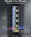 Brass thermostatic valve for showers, 3 outlets, anti-scald feature, enhances water control, part of GRANDJOY 20" LED Shower System with Handheld Spray, Matte Black.