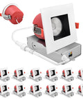 12 Pack 4 Inch Square Led Recessed Lights With Quick J Box Hookup showing matte black and white trim fixtures installed.