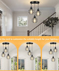 Farmhouse 3 Light Pendant Fixtures With Adjustable Cords For Kitchen Island And Dining Room Industrial Black Metal Cage Ceiling Lamp