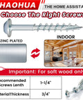 One And A Quarter Inch Pocket Hole Screws Set, 1200 Pcs, Coarse Thread For Furniture And Cabinets, Zinc Plated, Size Number Eight