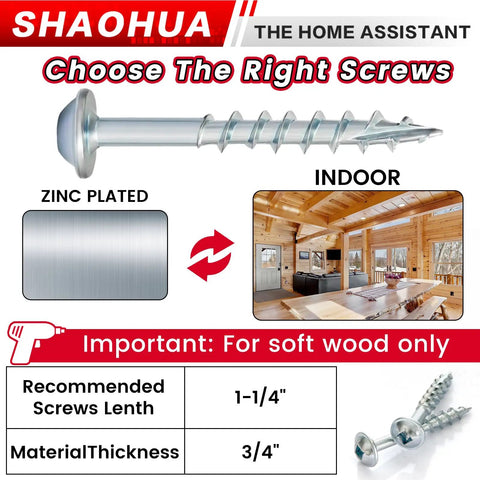 One And A Quarter Inch Pocket Hole Screws Set, 1200 Pcs, Coarse Thread For Furniture And Cabinets, Zinc Plated, Size Number Eight