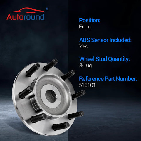 Front Wheel Bearing And Hub Assembly 8 Lug 4WD With ABS Pair For Dodge Ram 1500 2500 3500 2006 To 2008 Front view