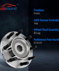 Front Wheel Bearing And Hub Assembly For 2006-2008 Dodge Ram 1500 2500 3500 4WD 8 Lug With ABS, front view, OEM Style Fit.