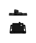 Close-up of black RV latches from a 4 Pack RV Cabinet Door Latches And Catches Easy Install Push Latch For Cabinets In Trailers And Motorhomes