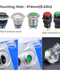 Clear And Rugged 16mm Protective Cover Set with Push Button Switches, IP66 Waterproof, fits five eighth inch mount hole.