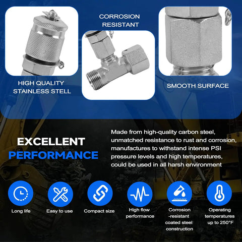 Amazon SINOCMP 14-piece tee fittings hydraulic test connector set for construction machinery, stainless steel