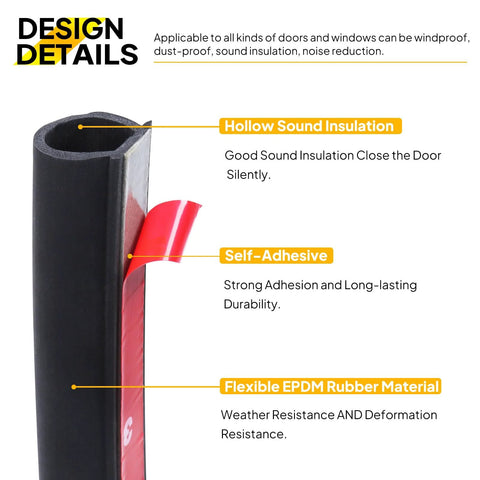 GoldWheel D-shaped heavy-duty weather strip, side cross-section view; hollow bulb EPDM, self-adhesive, 3/8in×1/4in, 10 ft