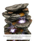 40 Inch High Six Tier Cascading Rock Outdoor Water Fountain With LED Lights For Garden Patio Yard And Deck Decor Relaxing Water Flow