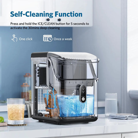 Nugget Ice Maker Countertop Portable Chewable Pellet Ice Machine with Auto Cleaning Function, kitchen countertop view