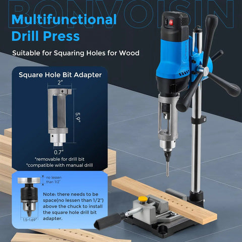 Benchtop Drill Press For Woodworking With Square Hole Mortising Converts Into A Mortiser With Square Bit 860W Electric Drill
