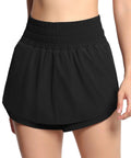 Athletic Skorts With Elastic Waistband Quick Dry 4 Way Stretch Fabric Mesh Liner Zipper Pockets Front Ruffle Hem Curved Hem Design Black
