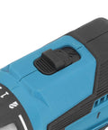 Close-up of Heavy Duty Cordless Drill Driver Delivers Kickin Torsion Power Dual Speed Settings Built In Led Lamp And Grippy Ergonomic Handle For Tough Wood Tile Steel Jobs speed selector switch.