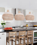 Rattan Chandelier 1 Light Boho Coastal Wicker Handwoven Pendant Light For Kitchen Dining Room Restaurants 15.74 Inch Wide Natural