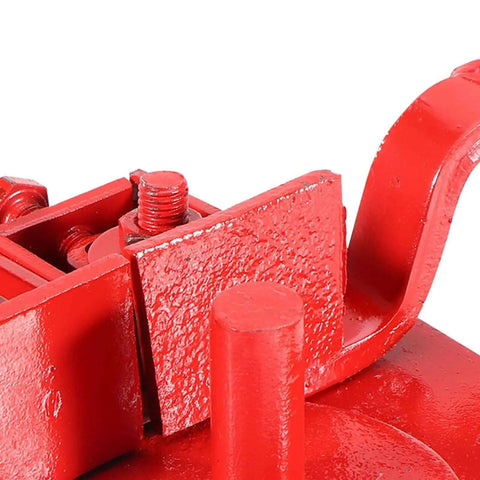 Close-up of Tubing Bending Hand Tool With Straight Jaw Pliers for ductwork, showing red metal construction and ergonomic design.