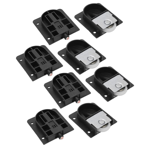 4 Pairs Furniture Roller Wheels For Closet Cabinets Wardrobes And Sliding Doors Smooth Quiet Pulleys And Rails, black and silver