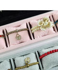Two Pack Four Compartment Jewelry Organizer Tray In Grey Velvet With Soft Foam Bases That Keep Watches And Bracelets Secure Slick Display Holder To Store Your Dope Collection Crisp And Scratch Free showcasing bracelets in padded compartments.
