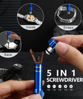Pro Grade All In One Watch Repair Kit With Press Tool For Battery Swap And Strap Sizing, 5 in 1 screwdriver detail view