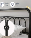 Rock Solid Queen Size Metal Platform Bed Frame With Victorian Scrollwork Headboard showcasing curved design and sturdy black metal.