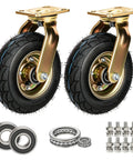 Zero Fuss Heavy Duty Casters With Pneumatic Rubber Tires Industrial Swivel And Fixed Wheels Eight Inch rated, set of 2 with bearings and hardware.