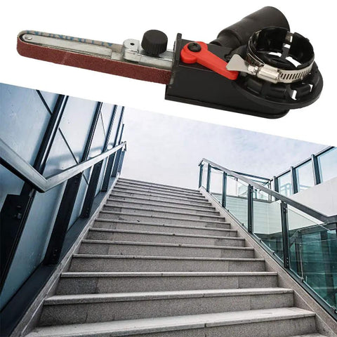 Heavy Duty Belt Sander Adapter For Angle Grinder featuring Five Eighth Inch Thread mounted for hardwood stripping.