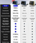 Comparison chart with Dope 2 In 1 Handheld Oscilloscope And DDS Signal Generator Portable 10 MHz Bandwidth 48 MSPS Sampling Rate features.