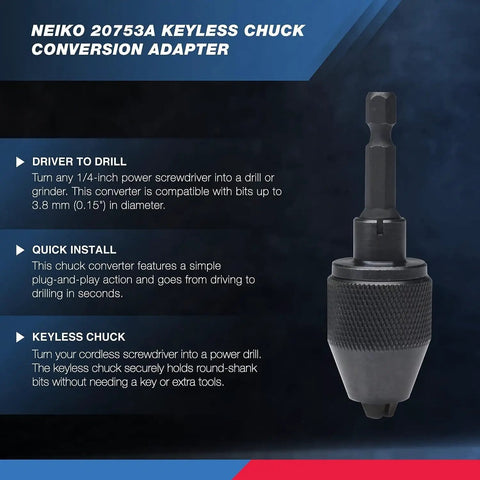 Keyless Drill Chuck Converter For Impact Drivers Turns Cordless Screwdrivers Into Power Drills In Seconds One Quarter Inch Hex Shank No Keys Needed For Round Shank Drill Bits Easy Install