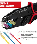 Ratchet Crimping Tool For Heat Shrink Connectors AWG 22 To 10 Pro Wire Crimper for Insulated Nylon Connectors shown in action with wires