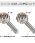 Two-Piece 3/8 Inch Male Rod End Bearing Set With 3/8-24 Left And Right Hand Threads And Jam Nut, Sturdy 45 Steel Rod End Bodies, Smooth Pivot With Up To Nine Degree Angular Misalignment, 3/8 in