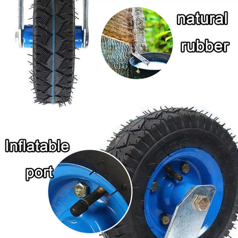 Beefy Heavy Duty Caster Wheels Set with natural rubber and inflatable port, close-up view of wheel details and texture.