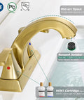 Brushed Gold Two-Handle Bathroom Faucet With Metal Pop-Up Drain And Supply Lines, 4-Inch Centerset, 3-Hole Install, side view