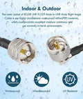 Low Loss RG58 Coax Cable With Right Angle PL259 Male To Male For CB Radio And HAM Gear 12 Ft, indoor outdoor use.