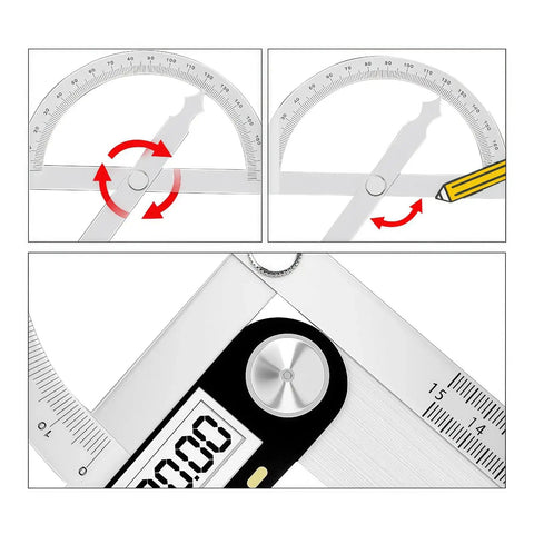 Heavy Duty Stainless Steel Angle Protractor Dead On Accuracy 0 To 180 Degrees Round Head Bevel Gauge with digital display and angle adjustment