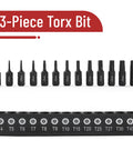 Tamper Proof Torx Bit Set 13 Piece T4 To T40 Security Bits Quarter Inch Drive S2 Alloy Steel organized in a sleeve