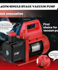 Pro Grade Vacuum Pump And Gauge Set With 4 Way Aluminum Manifold Leak Detector And PVC Storage Case For AC Maintenance Four Point Five CFM Pump Compatible With R22 R134A And R410A Refrigerants, featuring red handle and black motor