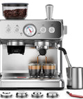 Level Up Your Daily Grind With This 15 Bar Dual Boiler Espresso Machine featuring a built-in grinder and milk frother.