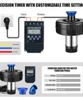 Beefed-Up 15000 GPH Pond Fountain Aerator With Timer 110V 750W Waterfall Pump showcasing timer and spray attachments