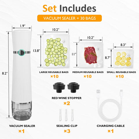 Ultra Portable Handheld Vacuum Sealer For Food Cordless USB Charge Rechargeable Battery set includes bags and accessories