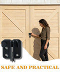 Heavy Duty Stainless Steel Flip Latch With Slide Bolt In Matte Black for barn and garage doors, side view with lock installed
