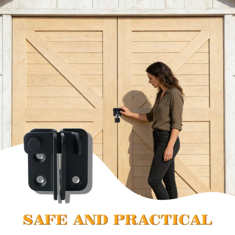 Heavy Duty Stainless Steel Flip Latch With Slide Bolt In Matte Black for barn and garage doors, side view with lock installed