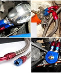 Snag These Premium AN4 Aluminum Hose End Fitting Kits For Your Rig Featuring Zero Four Five Ninety Degree Swivels And Precision Machined Tolerance Fittings on braided hoses