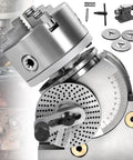 Top Shelf Universal Dividing Head For Milling Machines, Heavy Duty 3 Jaw Chuck Indexing Plate Accessory With Tailstock, showcasing precision rotary fixture features.