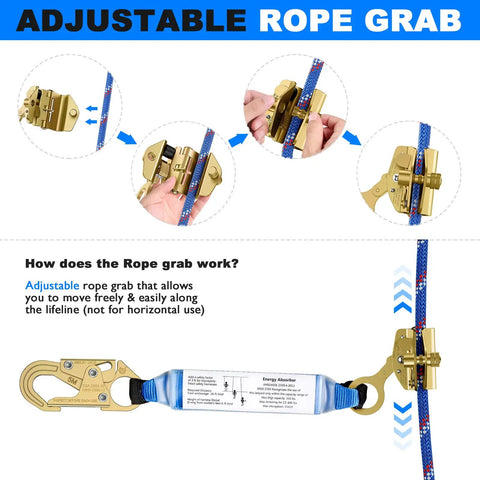 Adjustable rope grab detail from 50 Ft Vertical Lifeline System With Dual Rope Grab Hooks and Shock Absorber