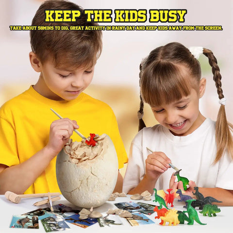 Children exploring Jumbo Dino Egg Dig Kit With 12 Surprising Dino Toys Hands On STEM Adventure For Kids Aged 5 To 7