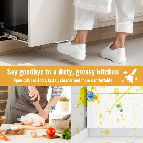 Adhesive Toe Pull For Trash Cabinet Doors Hands Free Foot Operated Door Opener White 1 Pack For Full Overlay Kitchen Cabinets No Drilling