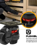 Close-up of Beefy Heavy Duty Leveling Casters Set Of 4 With 110 Lb Per Wheel Capacity, 440 Lb Total Load showing flexibility.