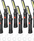 Eight Piece LED Work Light Set With Magnetic Base And Hanging Hook, 360 Degree Rotating COB Beams, Rechargeable Handy Utility Lights