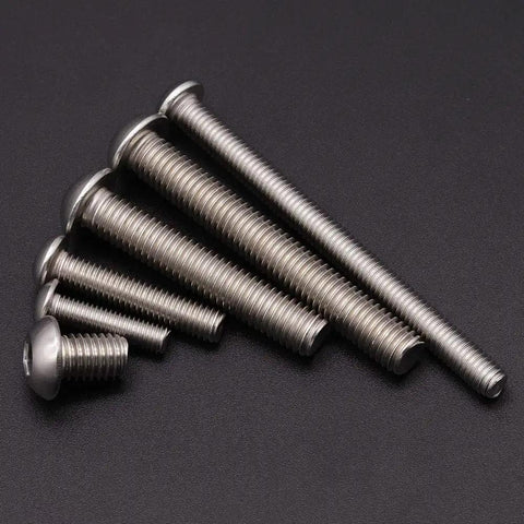 Top Shelf 50 Pack Of 10 32 By 3 4 Inch Hex Socket Button Head Cap Screws Built From Heavy Duty 304 Stainless Steel on black background.