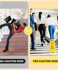 Heavy Duty Folding Wet Floor Signs, Set Of Twelve Double Sided Bilingual Safety Placards For Shop And Office Floors, Bold Yellow Warning Markers showing contrast of wet floor safety.